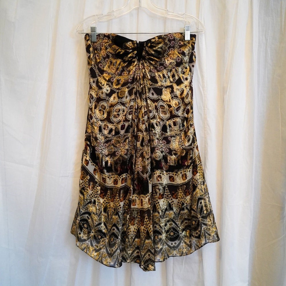 Nicole Miller Gold & Brown Strapless Dress